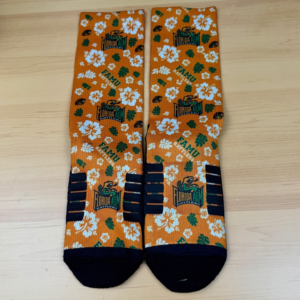 Florida A&M Rattlers FAMU Crew Socks Orange Hibiscus Floral HBCU NCAA